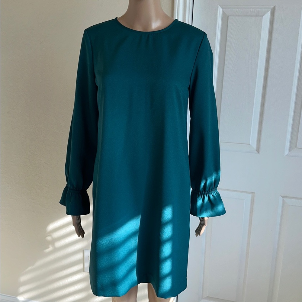 Banana Republic Teal Long Sleeve Dress Size 4P - Picture 1 of 15